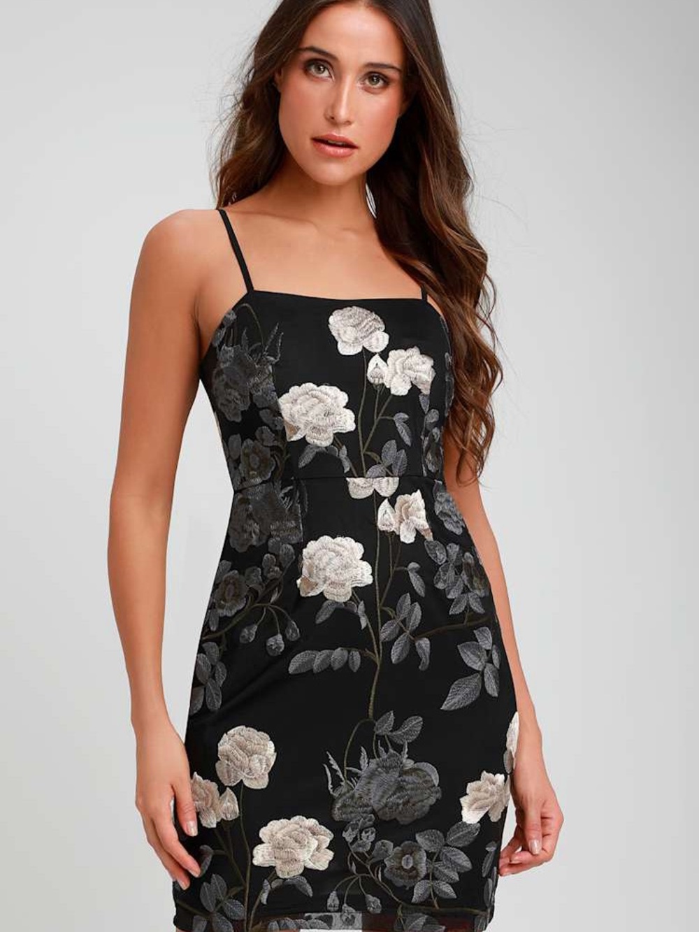 Mystic - Black Floral Embroidered Mini Dress